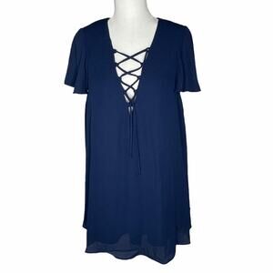 Show Me Your Mumu Navy Blue Kylie Lace Up Dress Flutter Sleeves Size XS